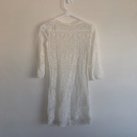 Boutique White Sheer Lace Mini Shift Dress Small - Picture 5 of 5